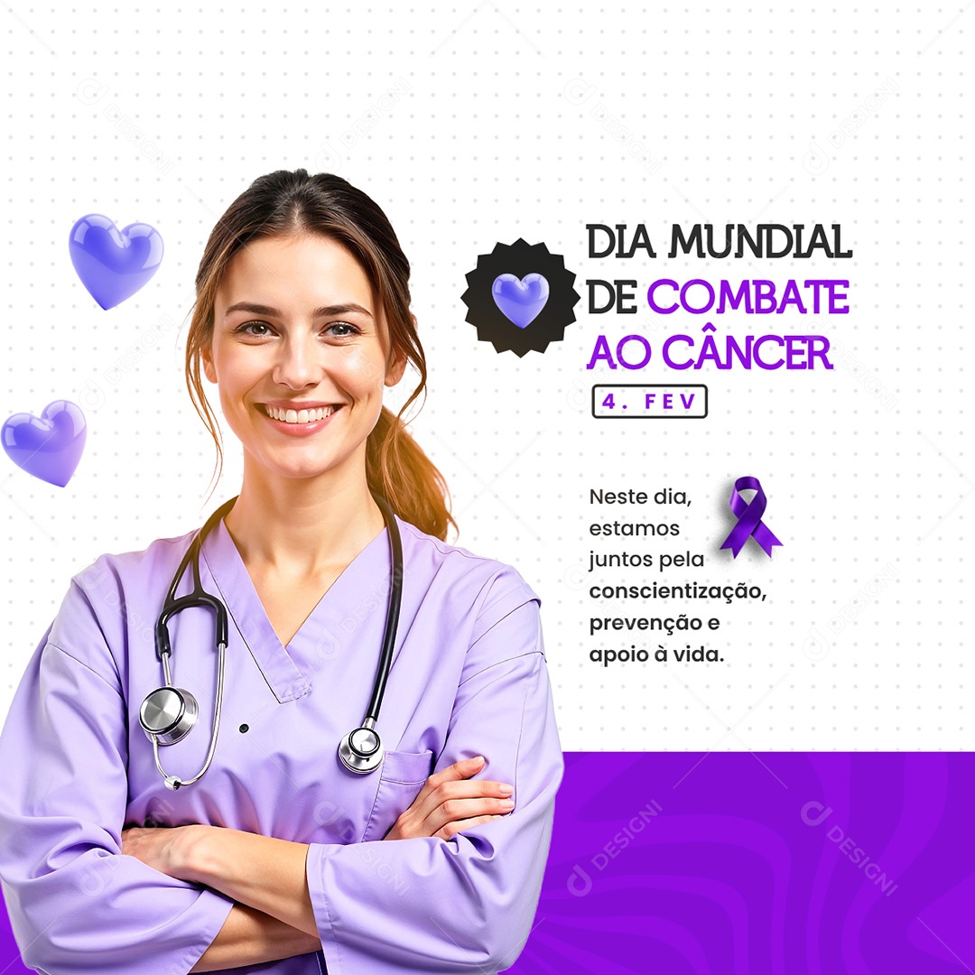Dia Mundial de Combate ao Câncer Social Media PSD Editável