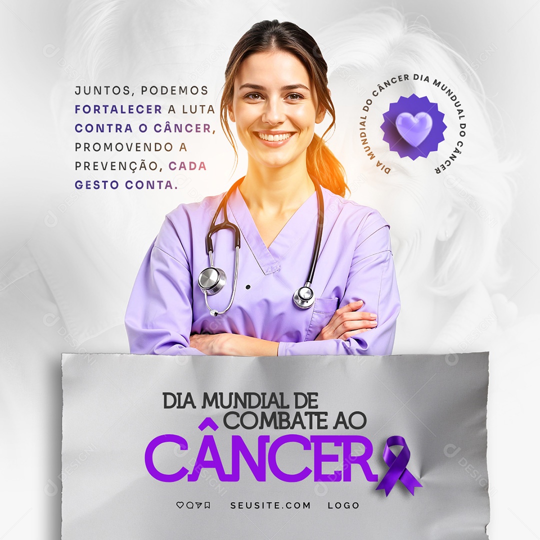 Dia Mundial do Combate ao Câncer Social Media PSD Editável