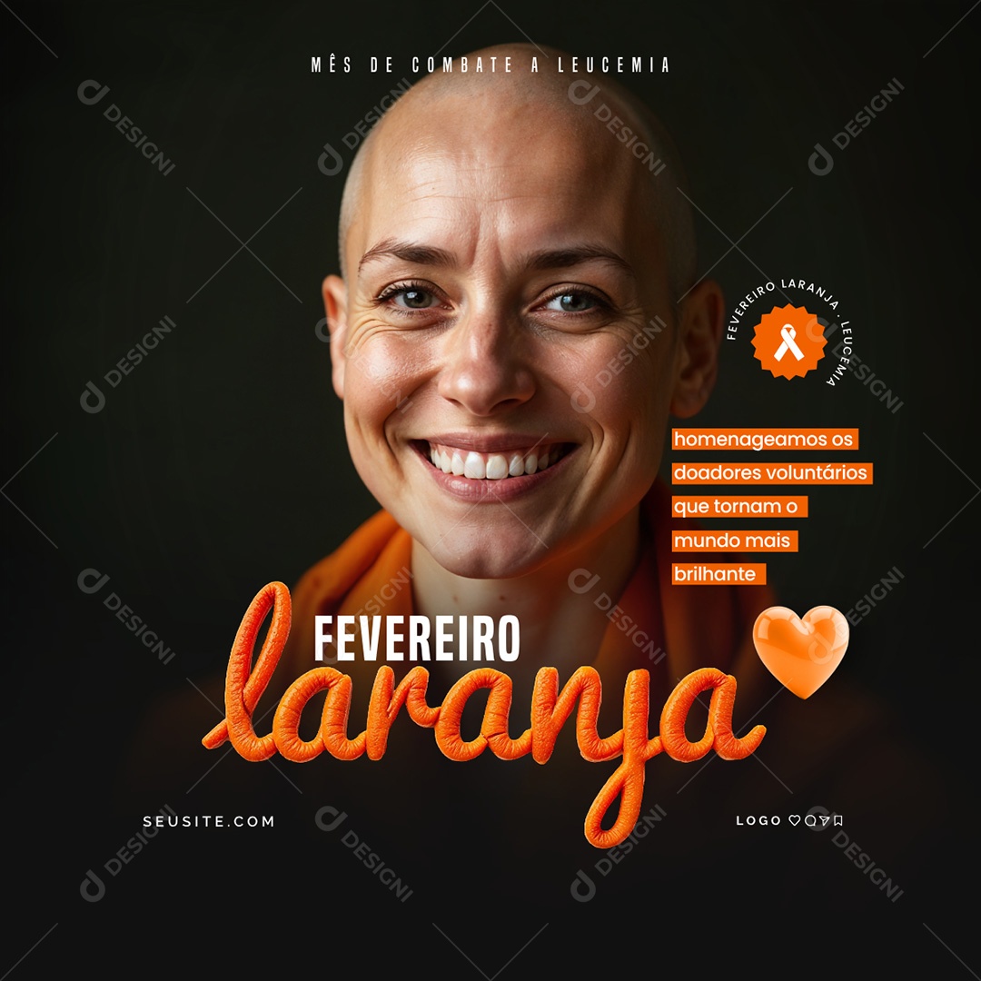 Fevereiro Laranja Mês do Combate a Leucemia Seja um Doador Social Media PSD Editável