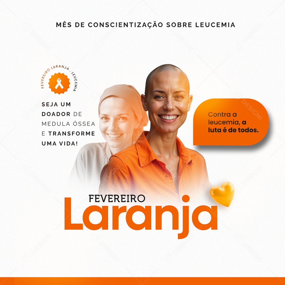 Fevereiro Laranja Mês do Combate a Leucemia Seja um Doador Social Media PSD Editável
