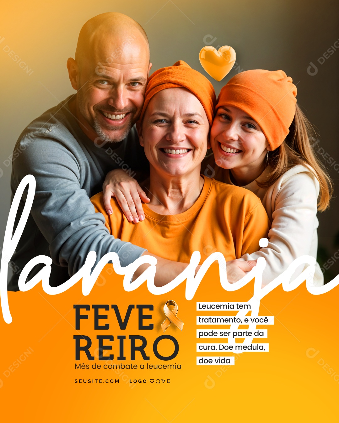 Fevereiro Laranja Mês do Combate a Leucemia Social Media PSD Editável