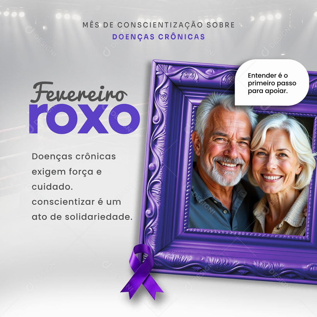 Fevereiro Roxo Mês de Conscientização Sobre Doenças Crônicas Social Media PSD Editável