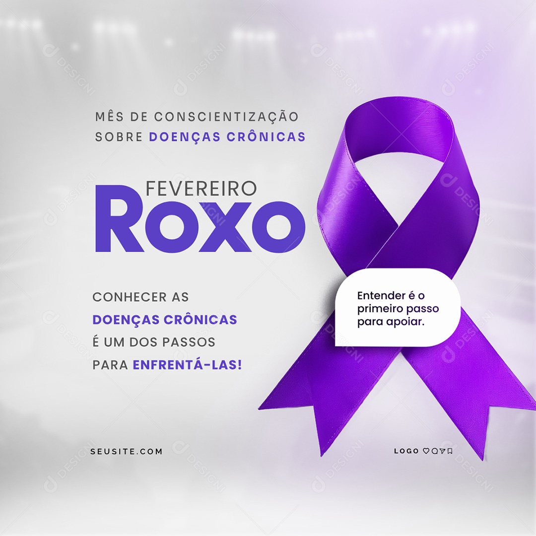 Fevereiro Roxo Mês de Conscientização Sobre Doenças Crônicas Social Media PSD Editável