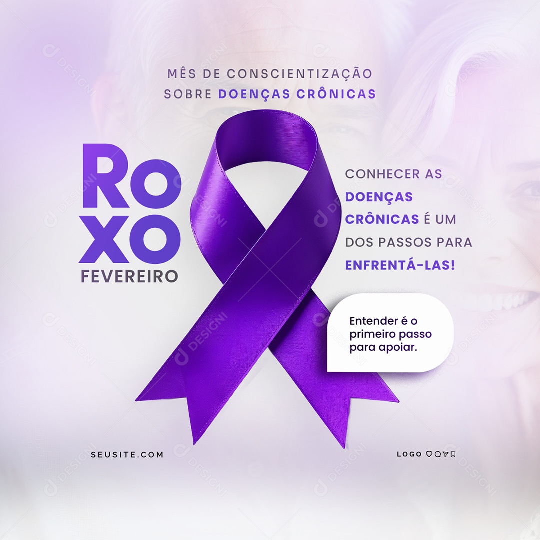 Fevereiro Roxo Mês de Conscientização Sobre Doenças Crônicas Social Media PSD Editável