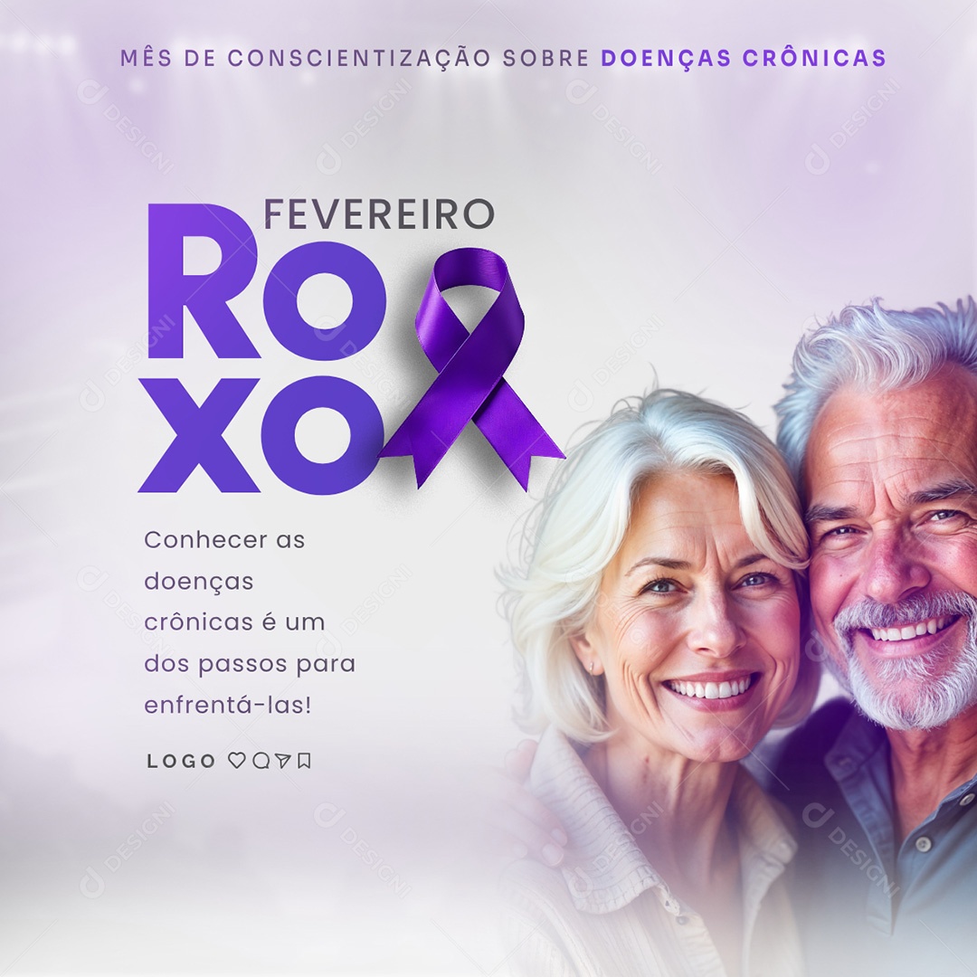 Fevereiro Roxo Mês de Conscientização Sobre Doenças Crônicas Social Media PSD Editável