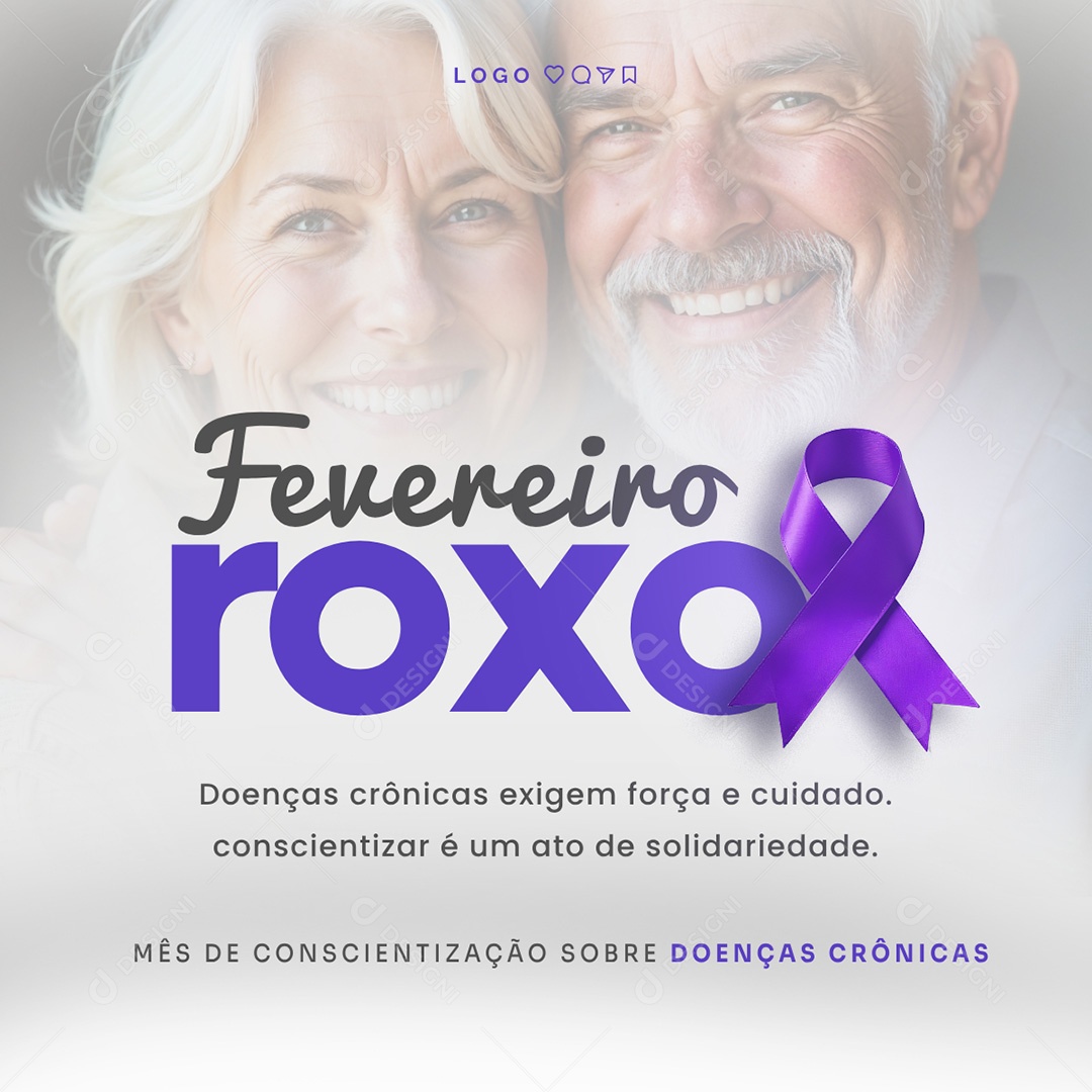 Fevereiro Roxo Mês de Conscientização Sobre Doenças Crônicas Social Media PSD Editável
