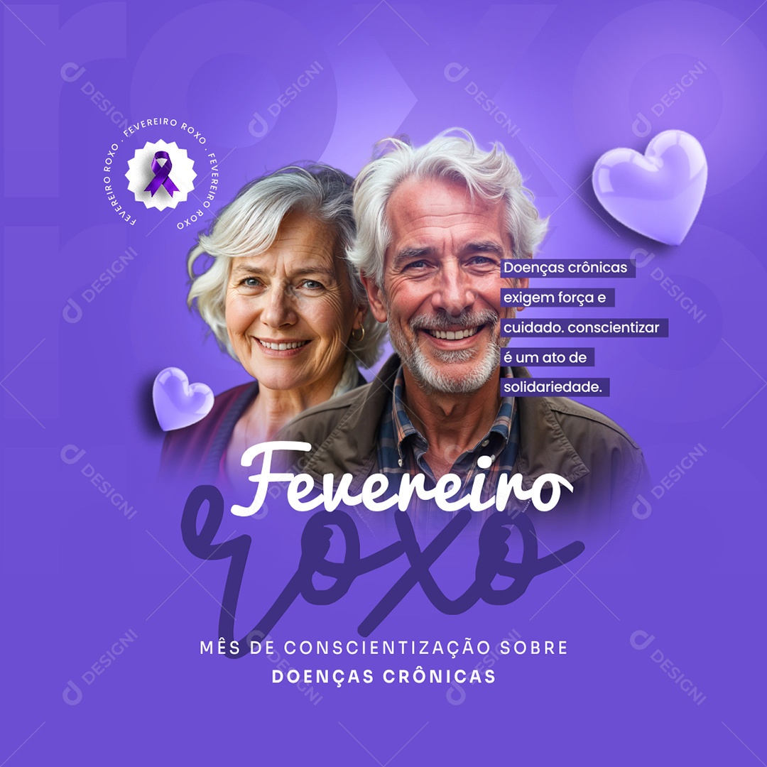 Fevereiro Roxo Mês de Conscientização Sobre Doenças Crônicas Social Media PSD Editável
