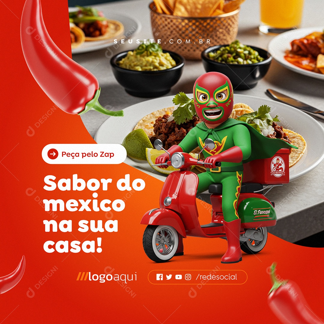 Comida Mexicana Sabor do Mexico na Sua Casa Social Media PSD Editável