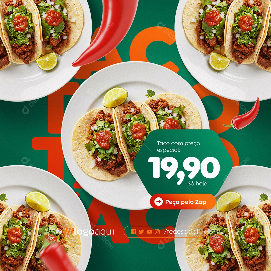 Comida Mexicana Taco com Preço Especial Peça Pelo Zap Social Media PSD Editável