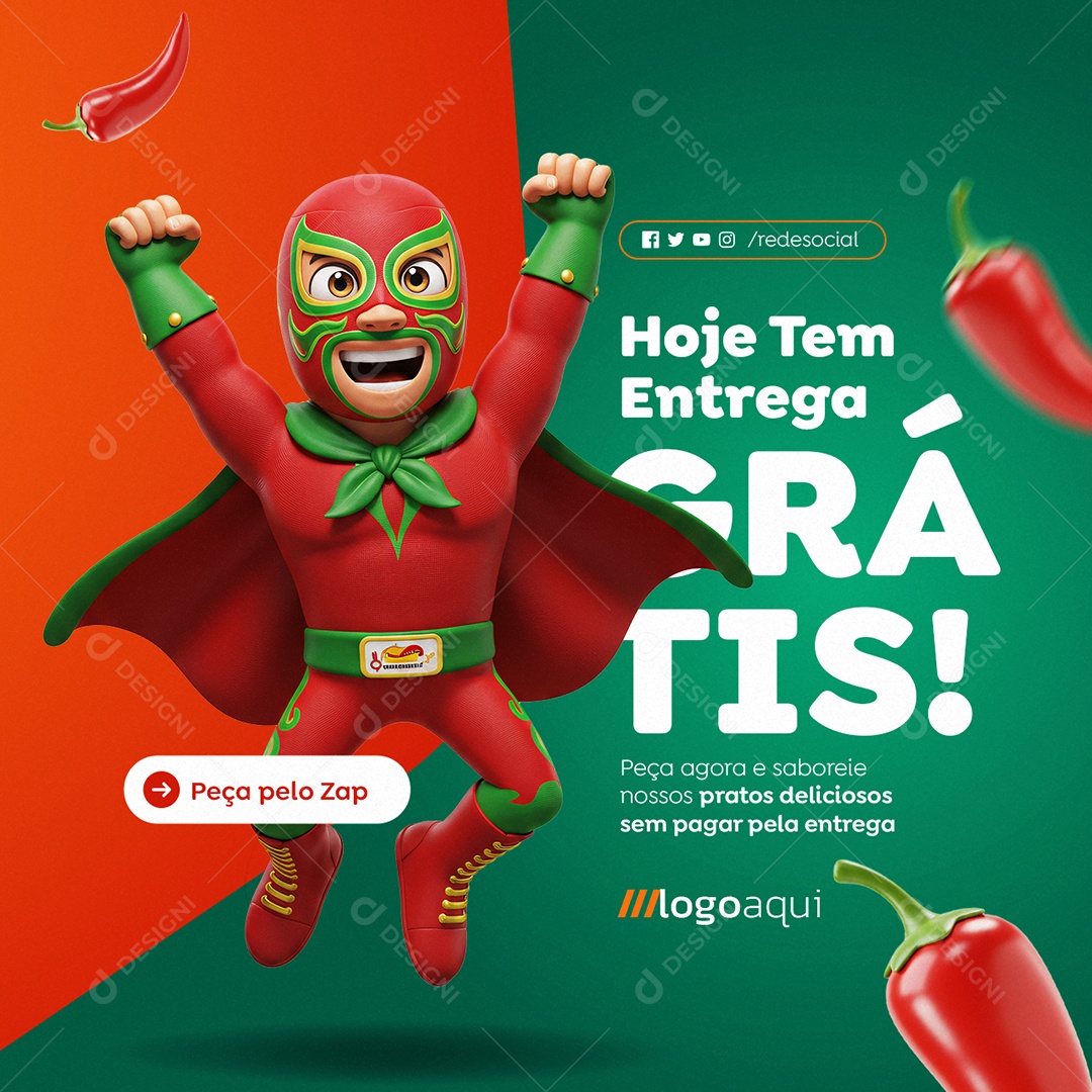 Comida Mexicana Hoje Tem Entrega Grátis Social Media PSD Editável