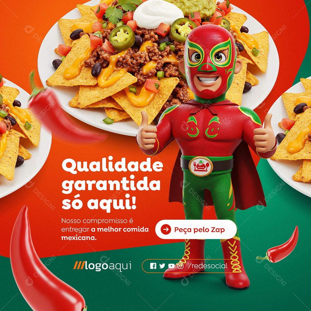 Comida Mexicana Qualidade Garantida Só Aqui Social Media PSD Editável