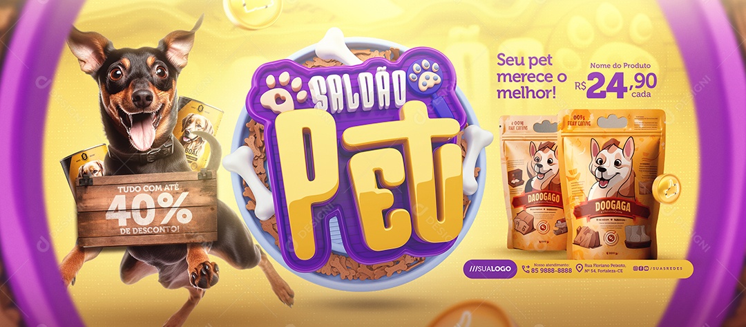 Banner Pet Shop Saldão Pet Ração Seu Pet Merece o Melhor Social Media PSD Editável