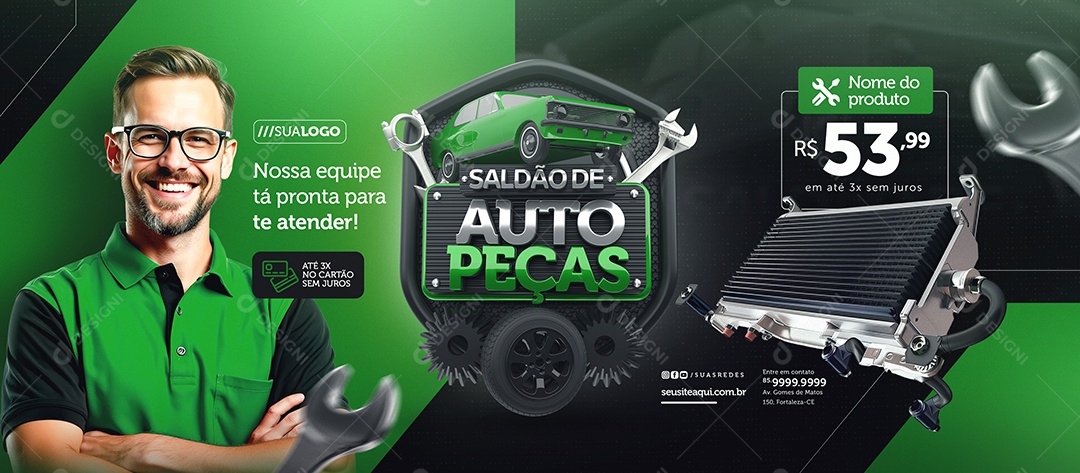 Banner Saldã de Auto Peças Oficina Mecânica Radiador Social Media PSD Editável