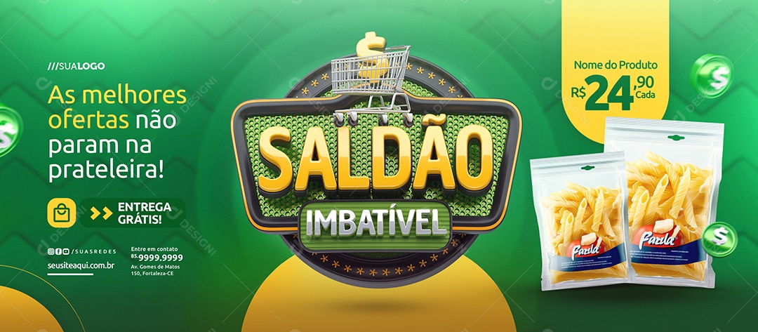 Banner Supermercado Saldão Imbatível Macarrão Social Media PSD Editável