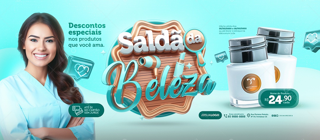 Banner Saldão da Beleza Creme Descontos Especiais Social Media PSD Editável
