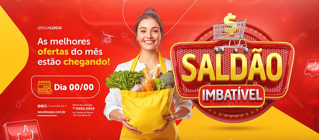 Banner Supermercado Saldão Imbatível Hortifruti Social Media PSD Editável