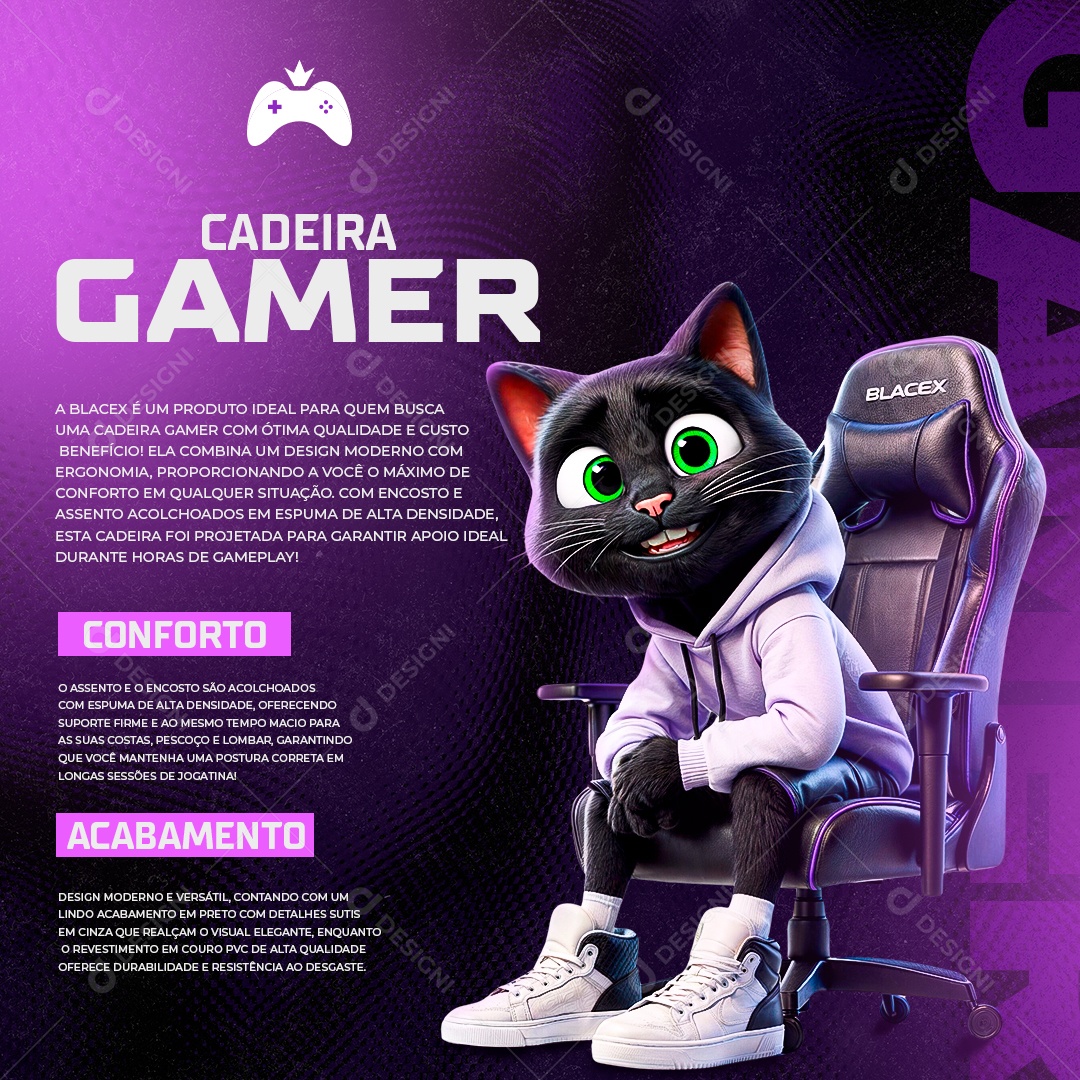 Cadeira Gamer Social Media PSD Editável