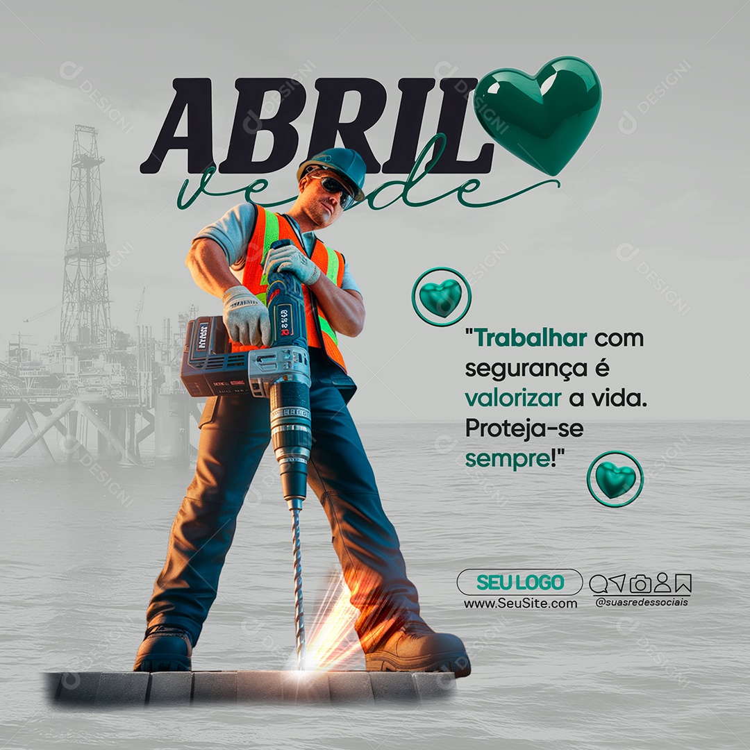 Abril Verde Segurança do Trabalho Social Media PSD Editável