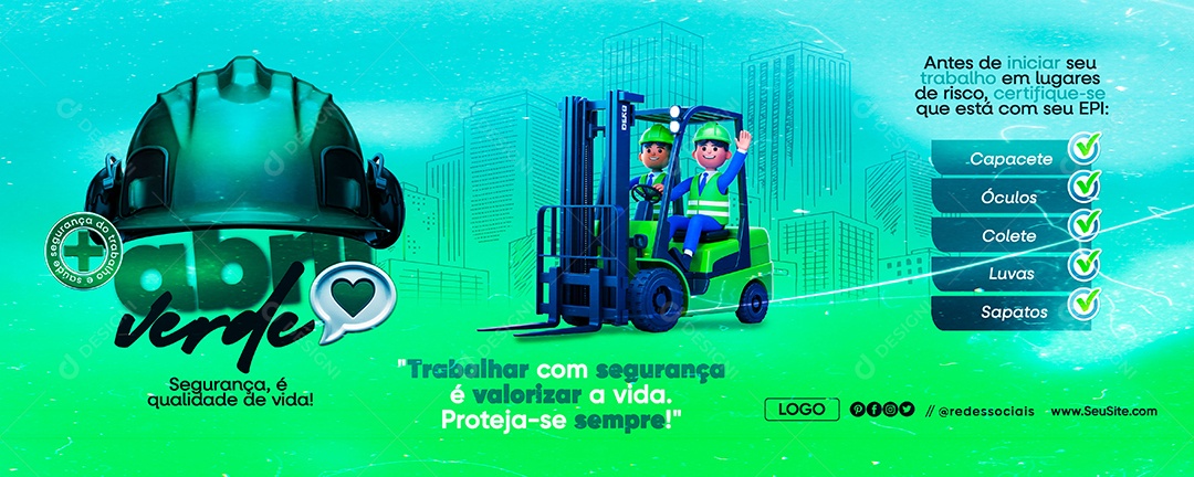 Carrossel Abril Verde Segurança do Trabalho Social Media PSD Editável