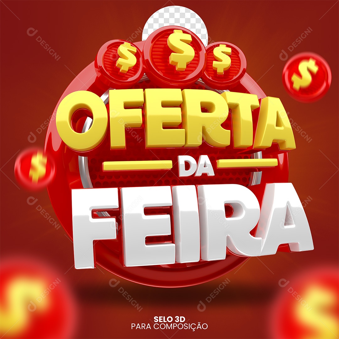Oferta Da Feira Selo 3D Amarelo Vermelho e Branco para Composição PSD