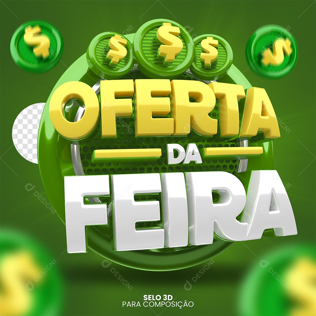Oferta Da Feira Selo 3D Amarelo Verde e Branco para Composição PSD