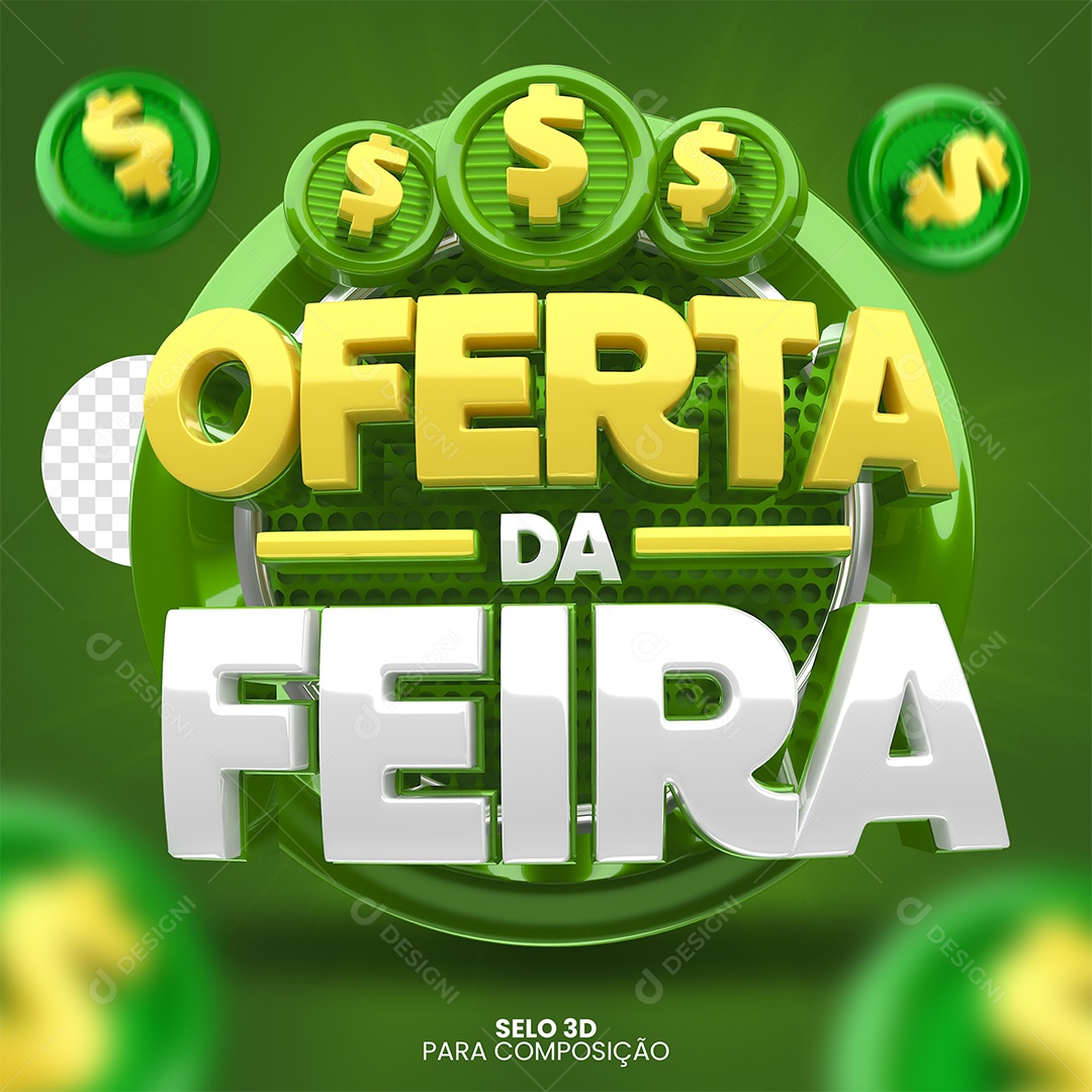 Oferta Da Feira Selo 3D Amarelo Verde e Branco para Composição PSD