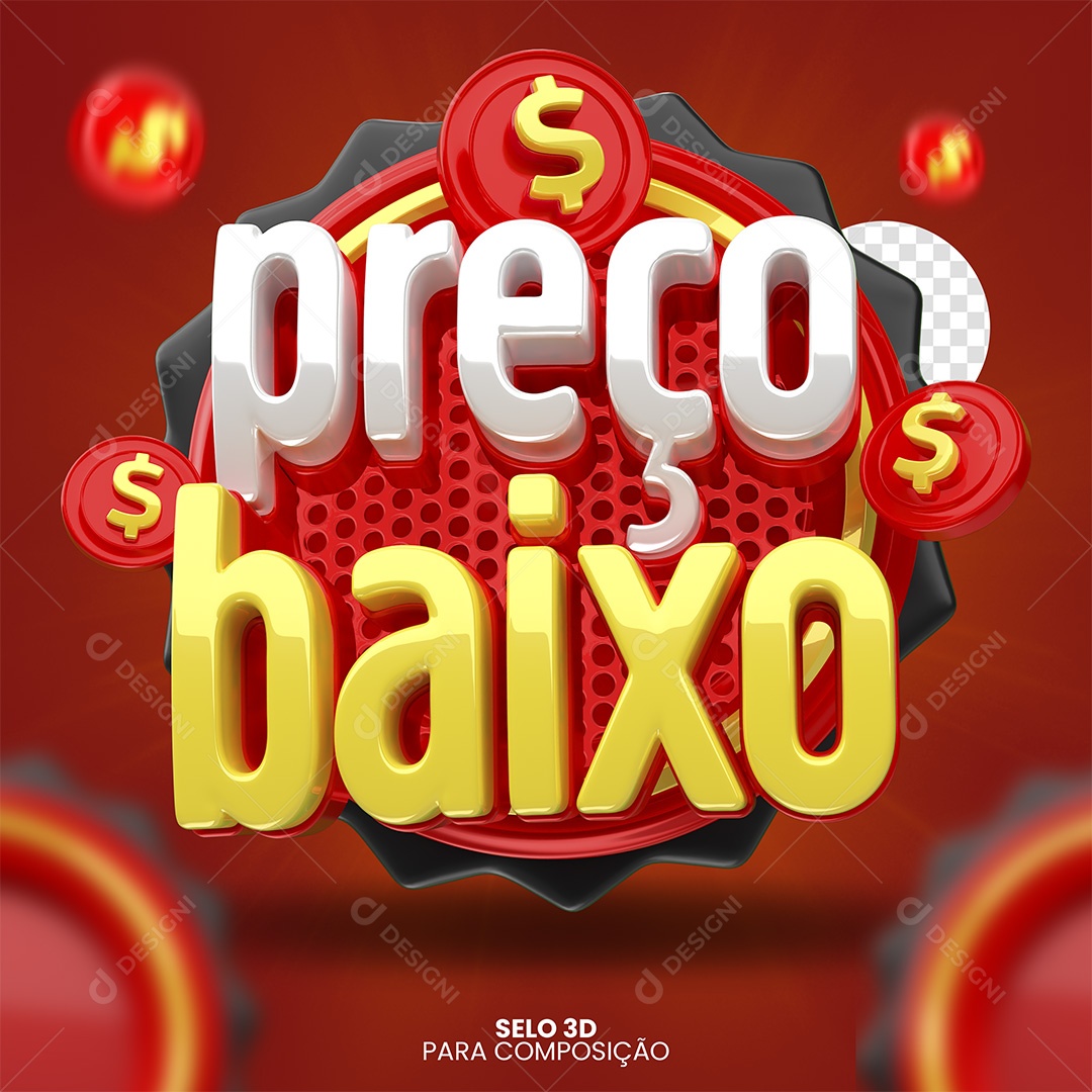 Preço Baixo Selo 3D Vermelho e Amarelo para Composição PSD