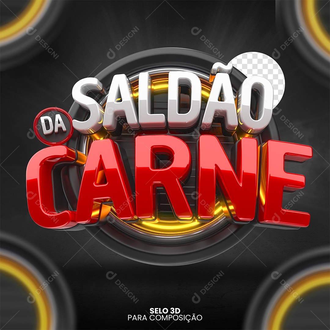 Saldão Da Carne Selo 3D Branco e Vermelho para Composição PSD