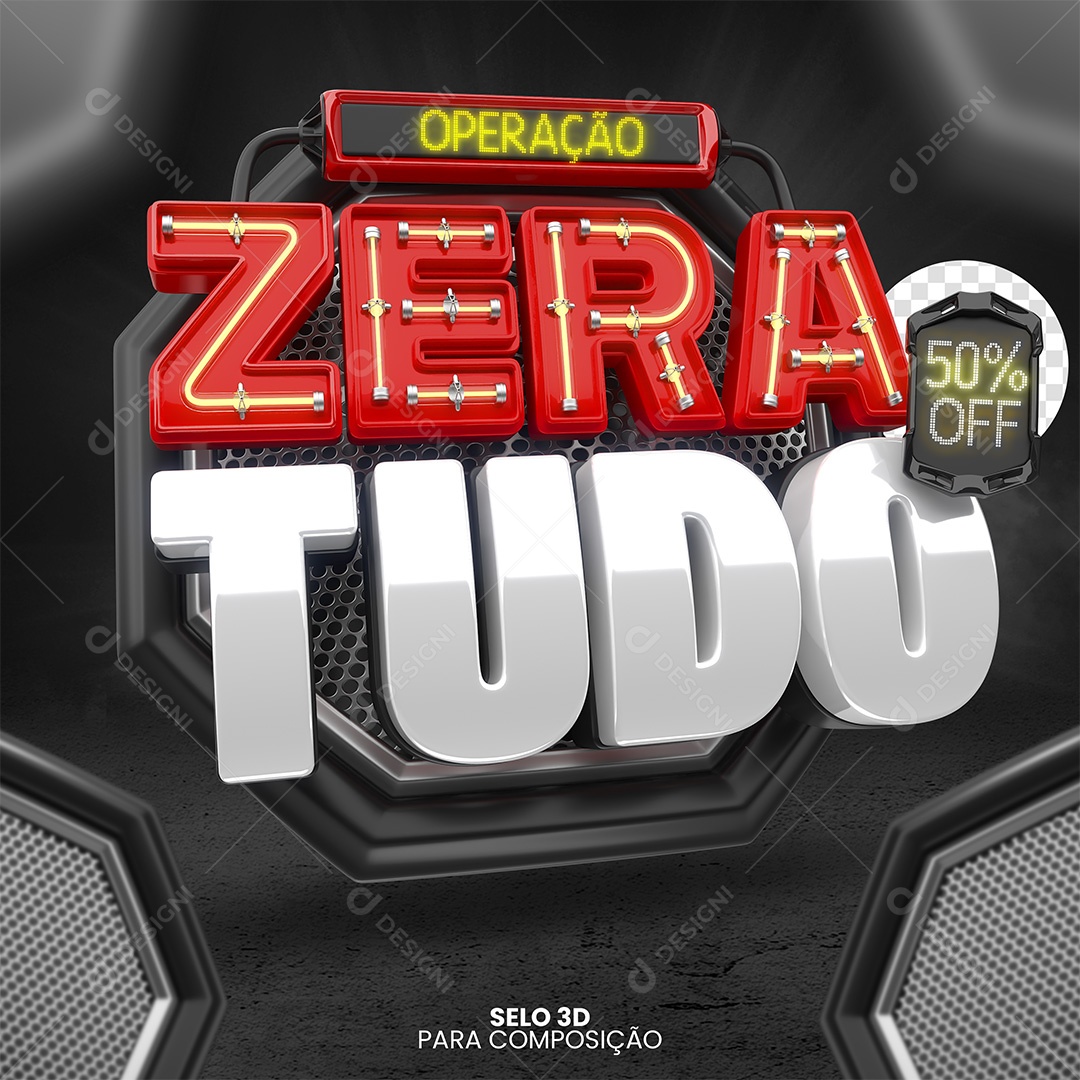 Selo 3D Operação Zera Tudo Vermelho e Branco para Composição PSD