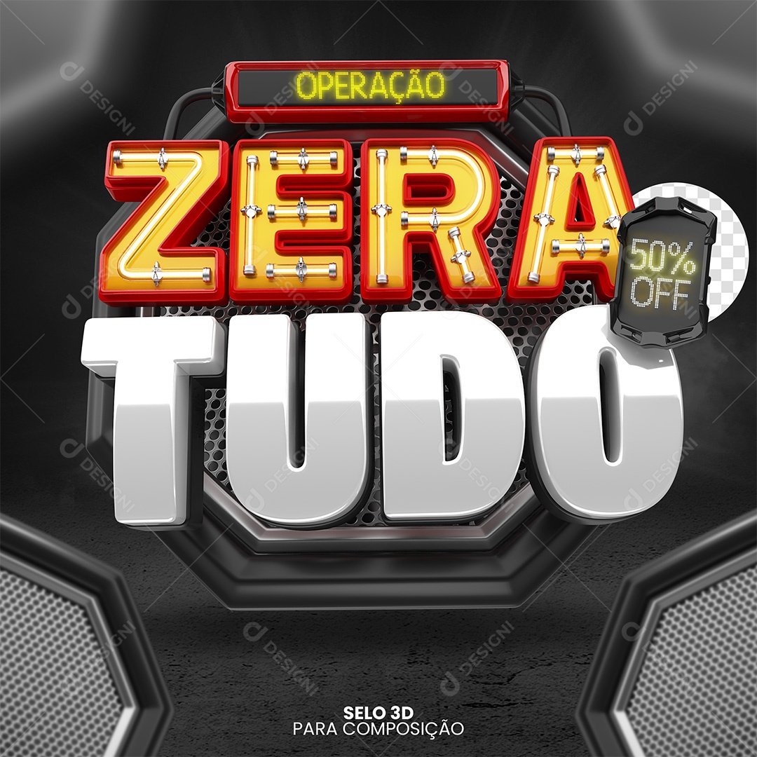 Operação Zera Tudo Selo 3D para Composição PSD