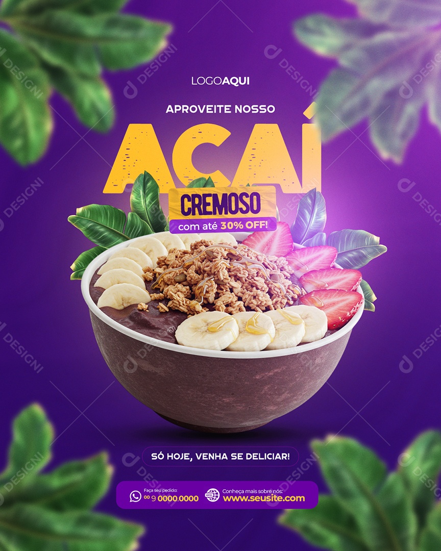 Açaí Cremoso 30% Off Social Media PSD Editável