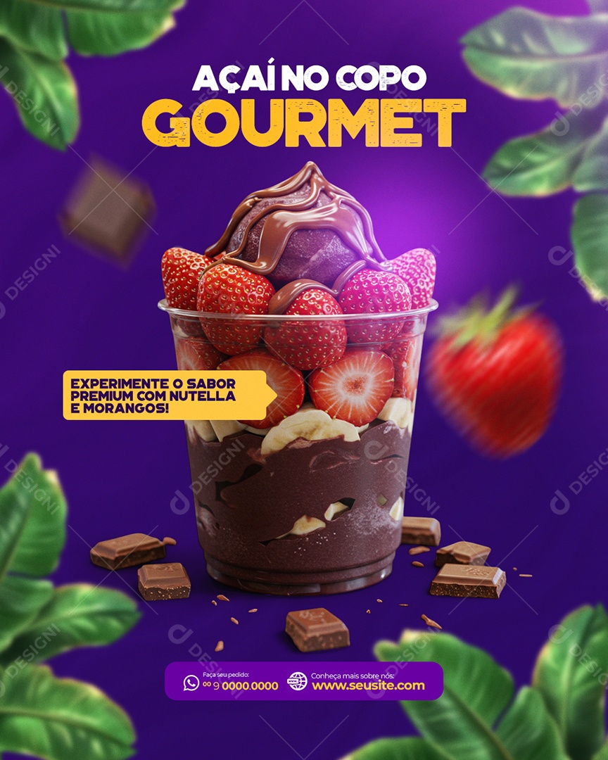 Açaí no Copo Gourmet Social Media PSD Editável