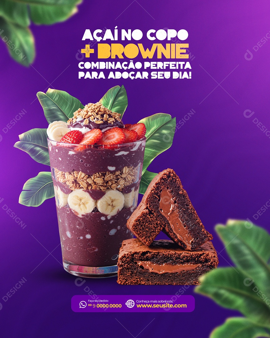 Açaí no Copo + Brownie Social Media PSD Editável