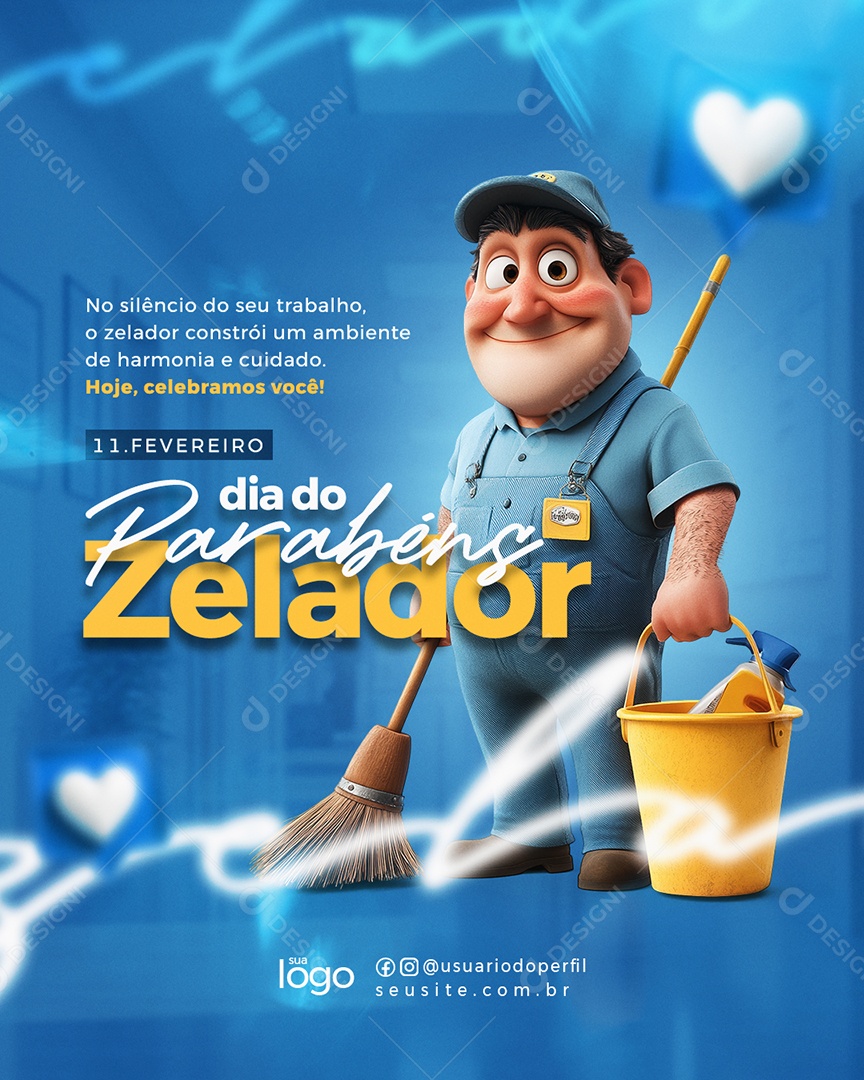 Dia do Zelador 11 de Fevereiro Parabéns Social Media PSD Editável