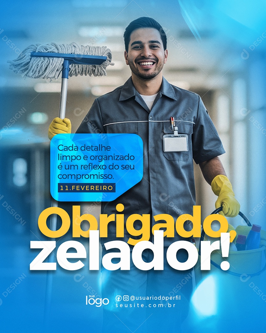 Dia do Zelador 11 de Fevereiro Parabéns Social Media PSD Editável