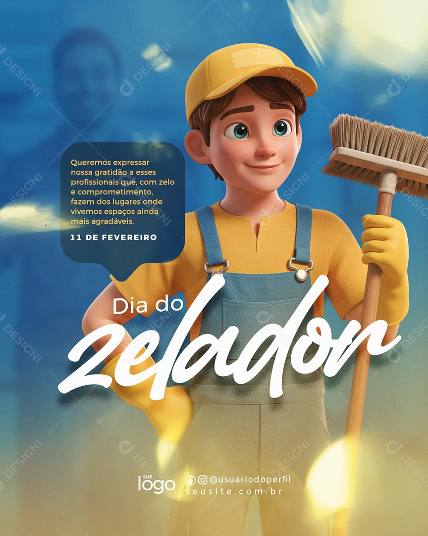 Dia do Zelador 11 de Fevereiro Parabéns Social Media PSD Editável