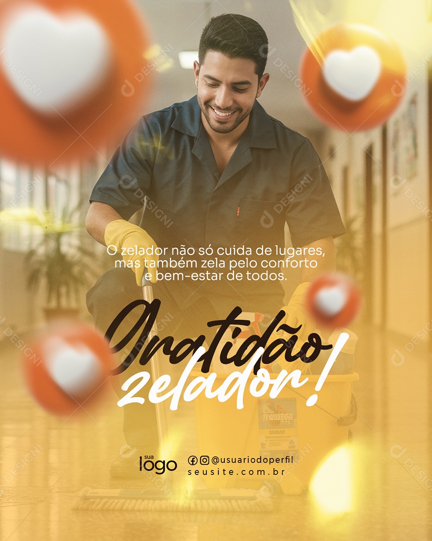 Dia do Zelador 11 de Fevereiro Parabéns Social Media PSD Editável