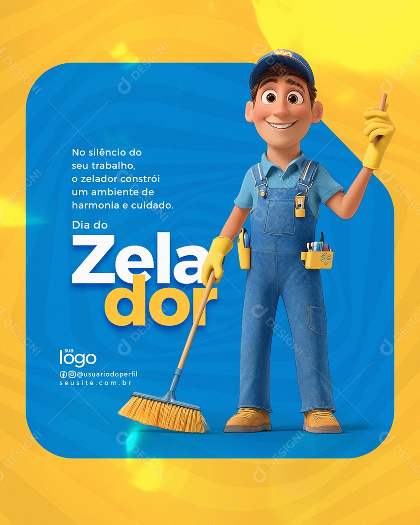 Dia do Zelador 11 de Fevereiro Parabéns Social Media PSD Editável