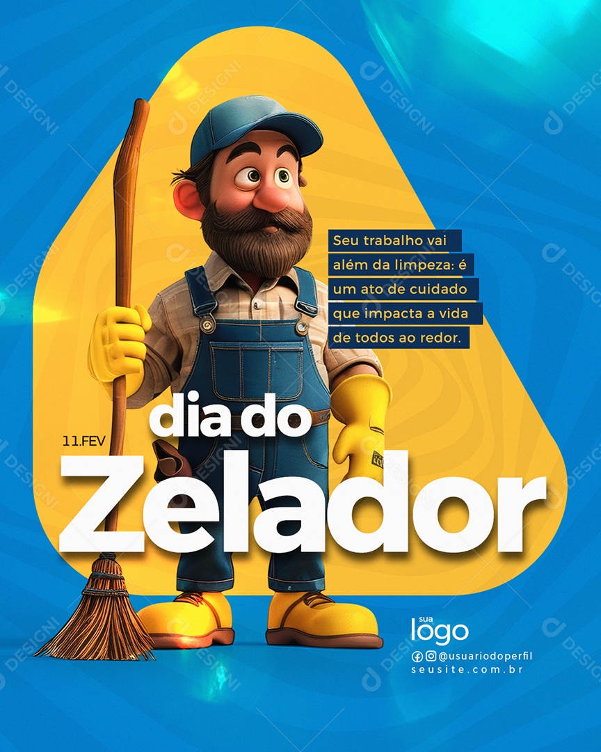 Dia do Zelador 11 de Fevereiro Parabéns Social Media PSD Editável