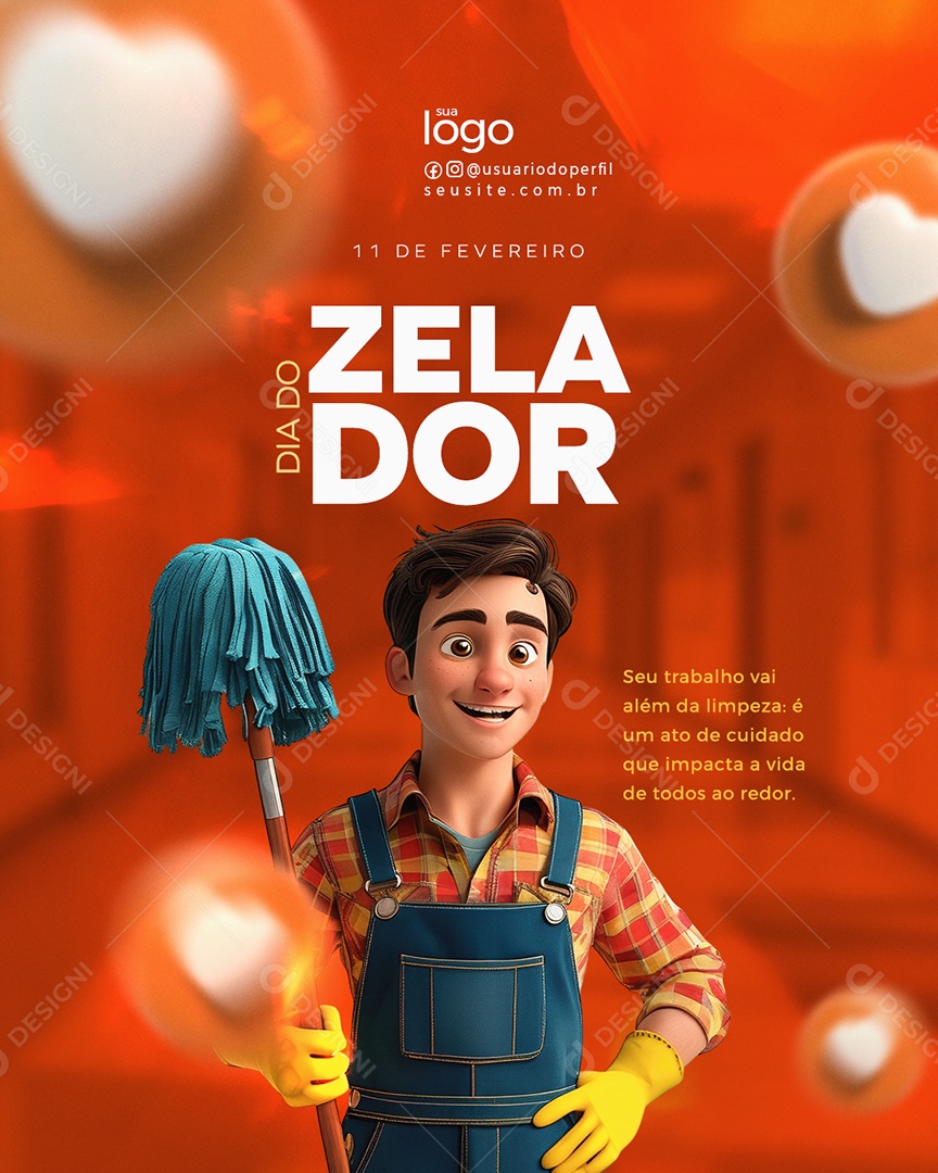 Dia do Zelador 11 de Fevereiro Parabéns Social Media PSD Editável