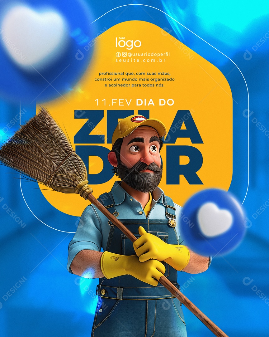 Dia do Zelador 11 de Fevereiro Parabéns Social Media PSD Editável