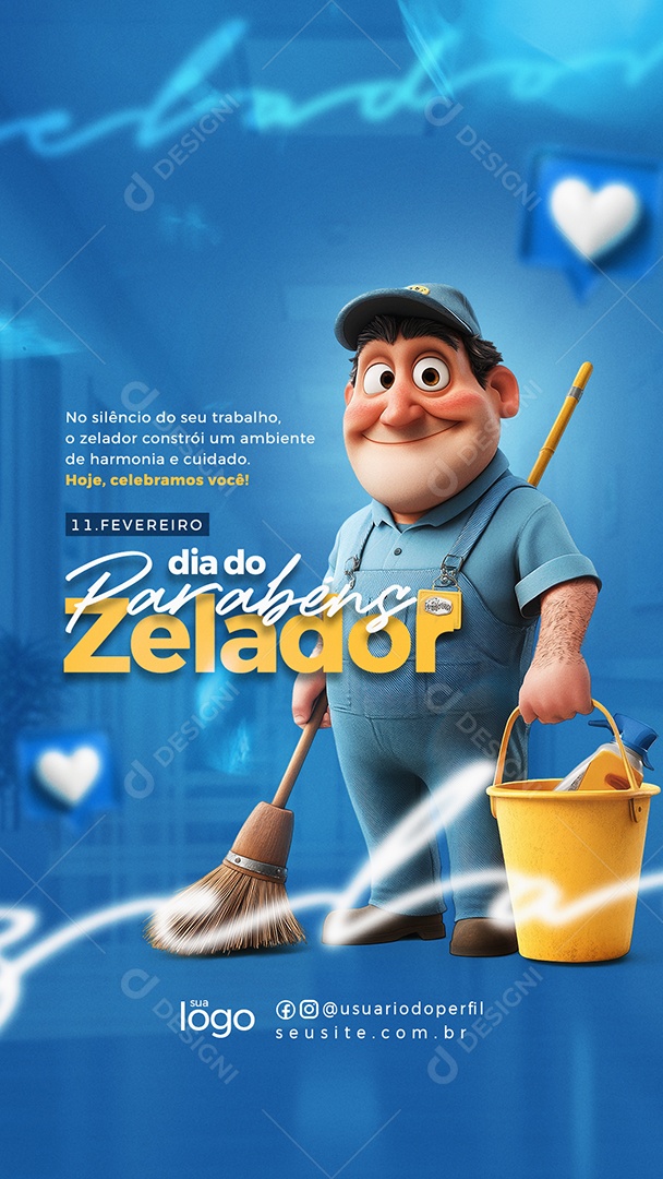 Dia do Zelador 11 de Fevereiro Parabéns Social Media PSD Editável