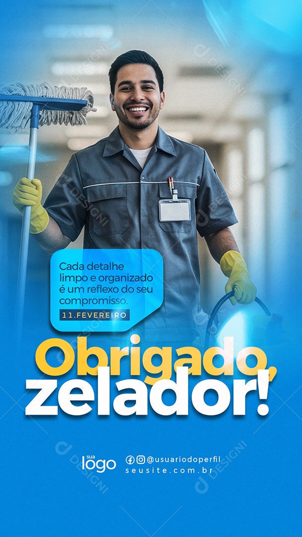 Dia do Zelador 11 de Fevereiro Parabéns Social Media PSD Editável