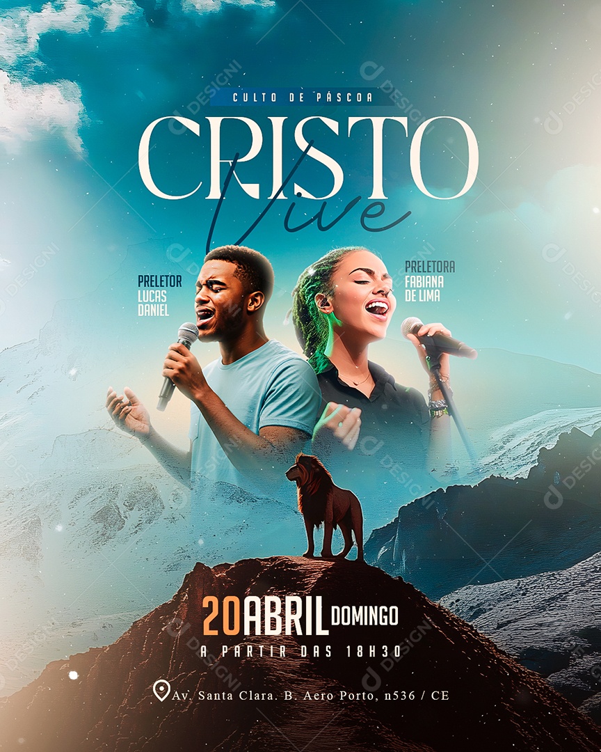 Flyer Gospel Culto de Páscoa Cristo Vive Social Media PSD Editável