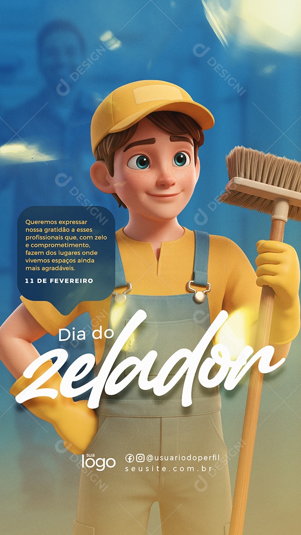 Dia do Zelador 11 de Fevereiro Parabéns Social Media PSD Editável