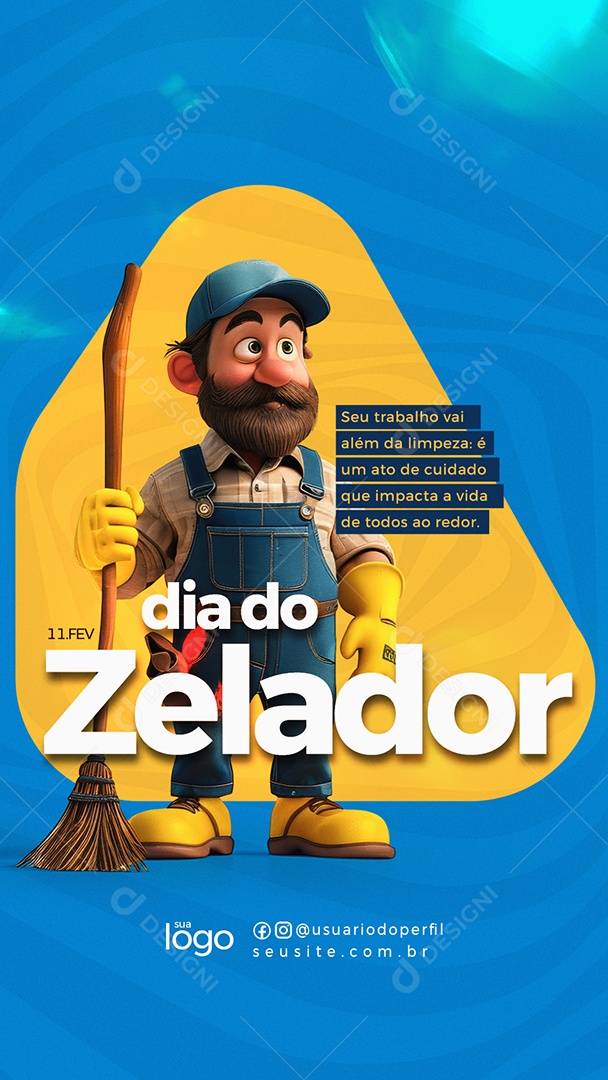 Dia do Zelador 11 de Fevereiro Parabéns Social Media PSD Editável