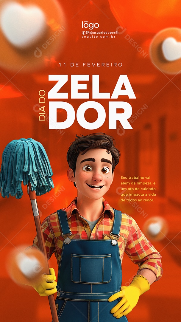 Dia do Zelador 11 de Fevereiro Parabéns Social Media PSD Editável