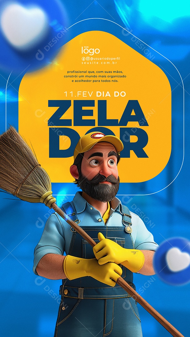 Dia do Zelador 11 de Fevereiro Parabéns Social Media PSD Editável