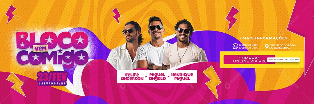 Banner Flyer Bloco Vem Comigo Social Media PSD Editável