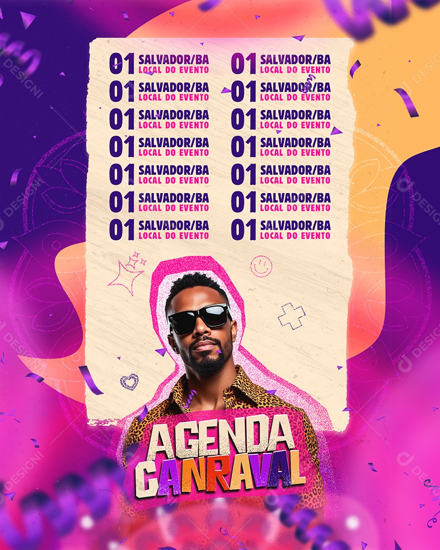 Feed Flyer Agenda Carnaval Social Media PSD Editável